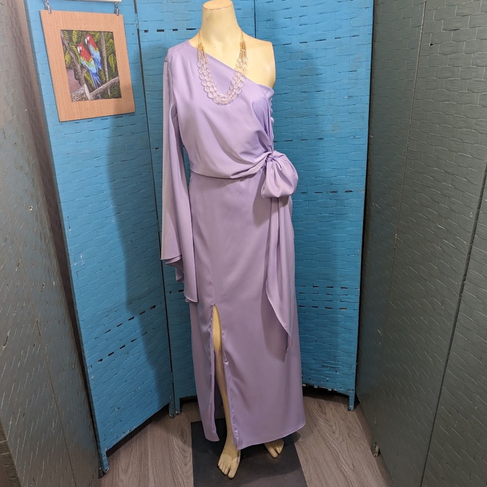 Satin One-Shoulder Wrap Dress